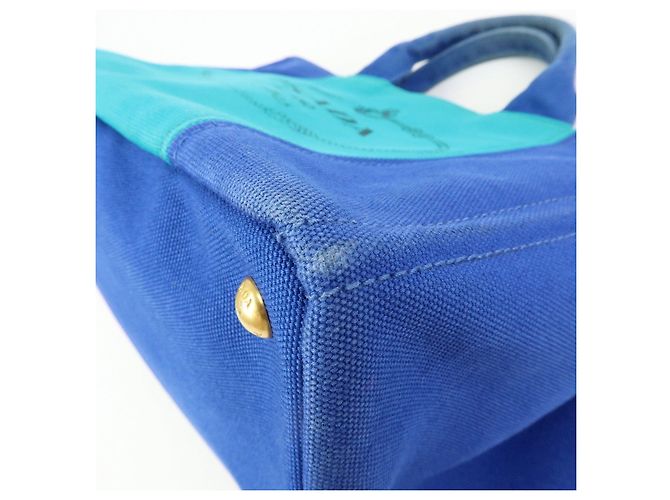 PRADA Borsa Tote 2Way in Tela Canapa con Logo Triangolare Blu BN2642 - vista 11