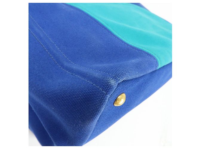 PRADA Borsa Tote 2Way in Tela Canapa con Logo Triangolare Blu BN2642 - vista 12