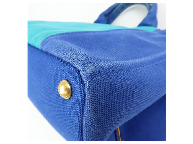 PRADA Borsa Tote 2Way in Tela Canapa con Logo Triangolare Blu BN2642 - vista 13