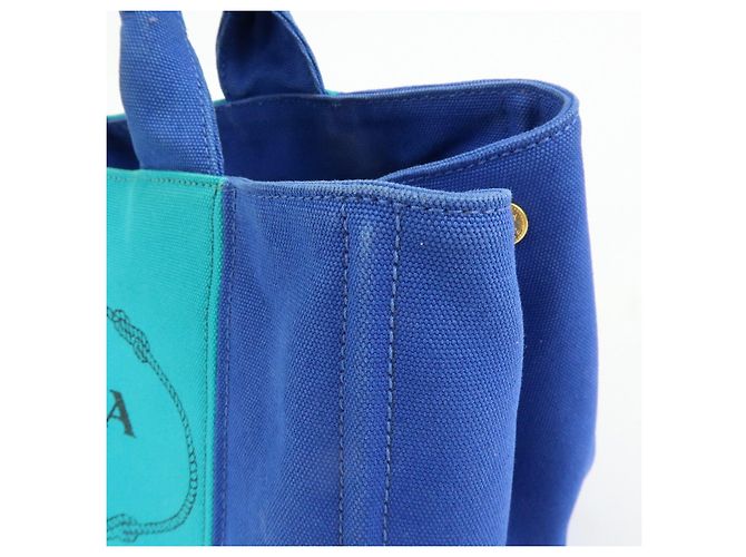 PRADA Borsa Tote 2Way in Tela Canapa con Logo Triangolare Blu BN2642 - vista 14