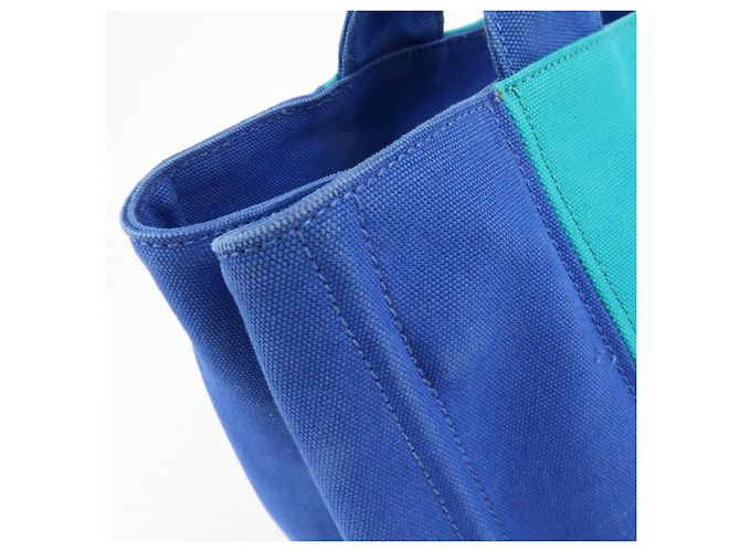 PRADA Borsa Tote 2Way in Tela Canapa con Logo Triangolare Blu BN2642 - vista 15