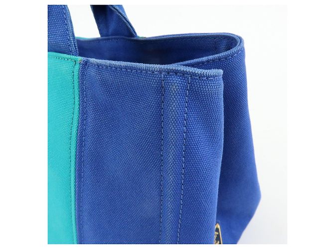 PRADA Borsa Tote 2Way in Tela Canapa con Logo Triangolare Blu BN2642 - vista 16