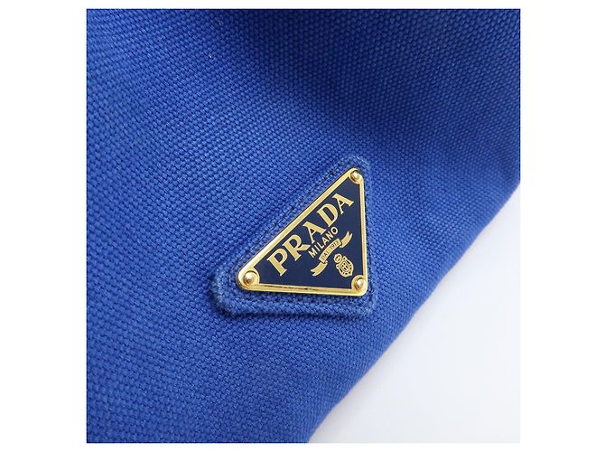 PRADA Borsa Tote 2Way in Tela Canapa con Logo Triangolare Blu BN2642 - vista 17