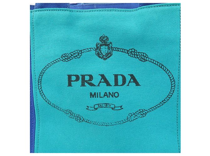 PRADA Borsa Tote 2Way in Tela Canapa con Logo Triangolare Blu BN2642 - vista 18
