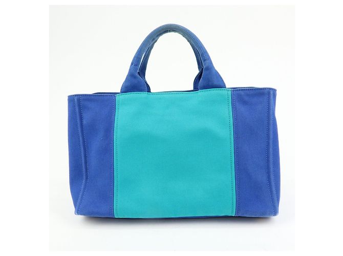 PRADA Borsa Tote 2Way in Tela Canapa con Logo Triangolare Blu BN2642 - vista 2