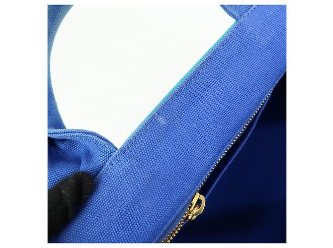 PRADA Borsa Tote 2Way in Tela Canapa con Logo Triangolare Blu BN2642 - vista 22