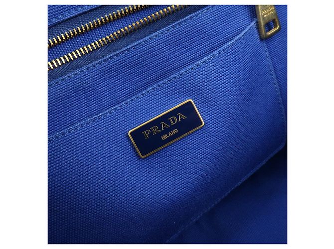 PRADA Borsa Tote 2Way in Tela Canapa con Logo Triangolare Blu BN2642 - vista 24