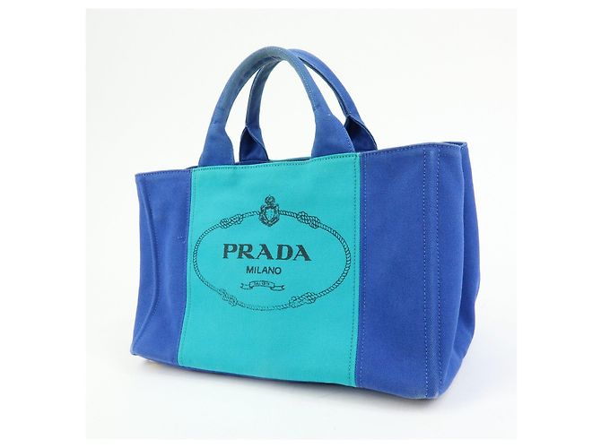PRADA Borsa Tote 2Way in Tela Canapa con Logo Triangolare Blu BN2642 - vista 3