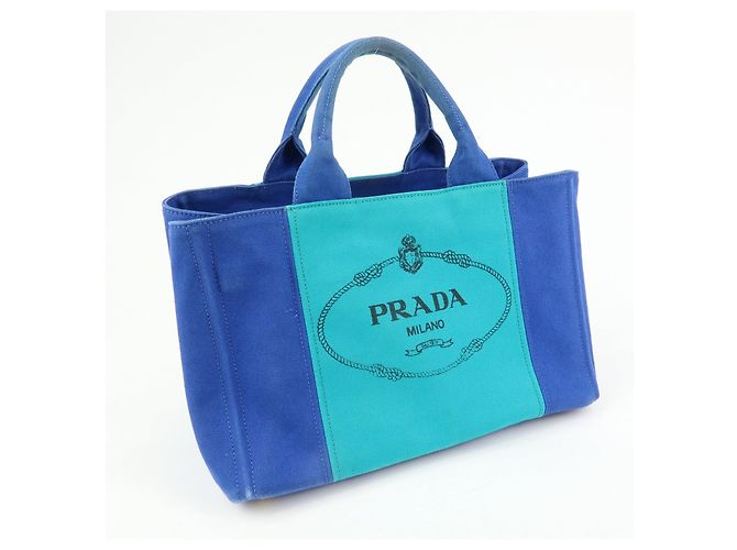 PRADA Borsa Tote 2Way in Tela Canapa con Logo Triangolare Blu BN2642 - vista 4