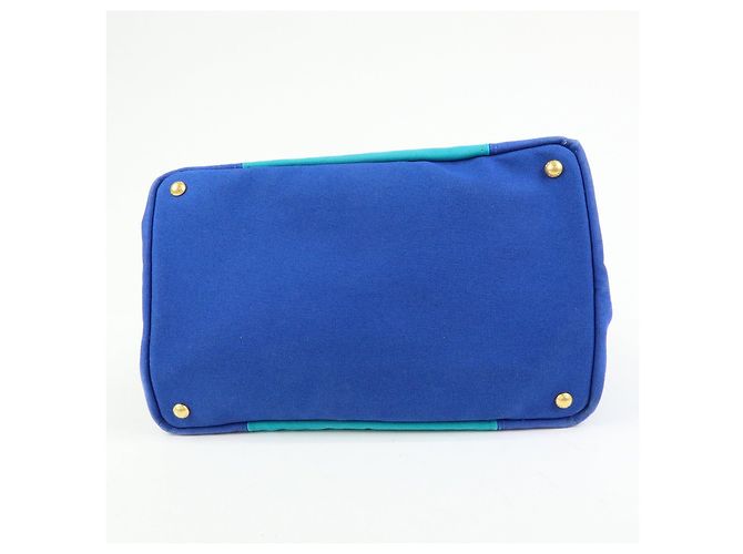 PRADA Borsa Tote 2Way in Tela Canapa con Logo Triangolare Blu BN2642 - vista 5