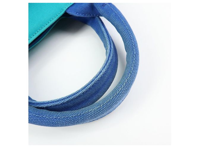 PRADA Borsa Tote 2Way in Tela Canapa con Logo Triangolare Blu BN2642 - vista 7