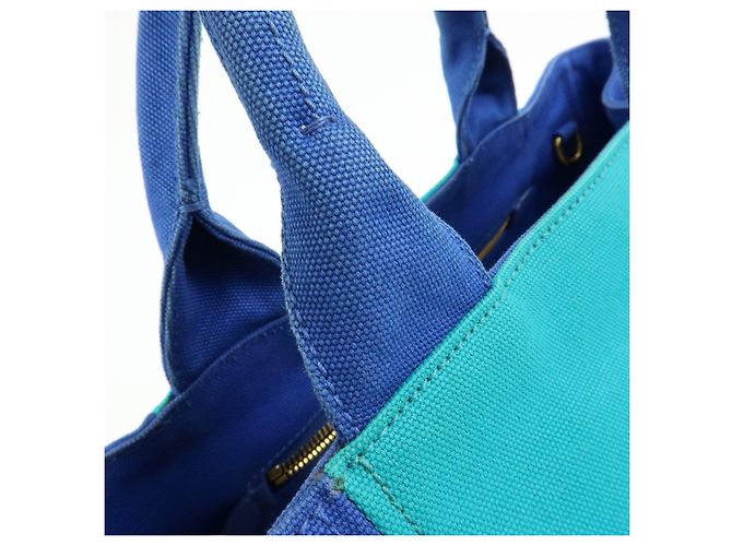 PRADA Borsa Tote 2Way in Tela Canapa con Logo Triangolare Blu BN2642 - vista 9