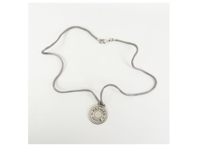 Hermès HERMES Serie Silk Cord Metal Necklace Pendant Silver Gray - vista 3
