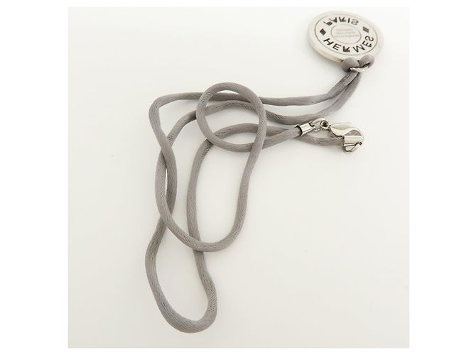 Hermès HERMES Serie Silk Cord Metal Necklace Pendant Silver Gray - vista 6