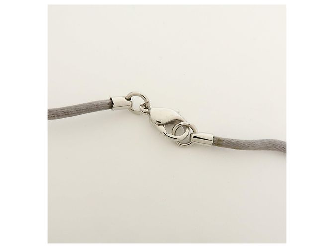 Hermès HERMES Serie Silk Cord Metal Necklace Pendant Silver Gray - vista 7