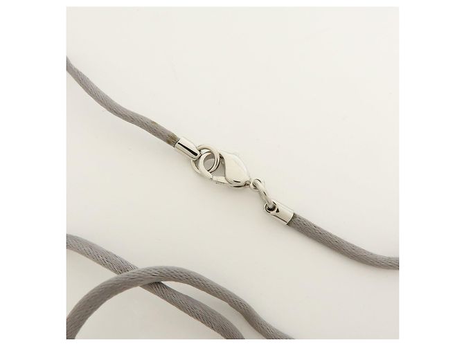 Hermès HERMES Serie Silk Cord Metal Necklace Pendant Silver Gray - vista 8