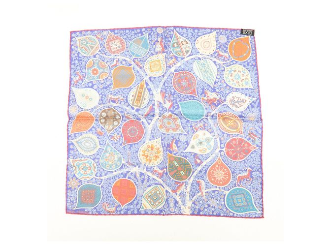 Hermès HERMES Carré 45 Seta 100% L'Arbre de vie Foulard Blu Rosso Multicolore - vista 2