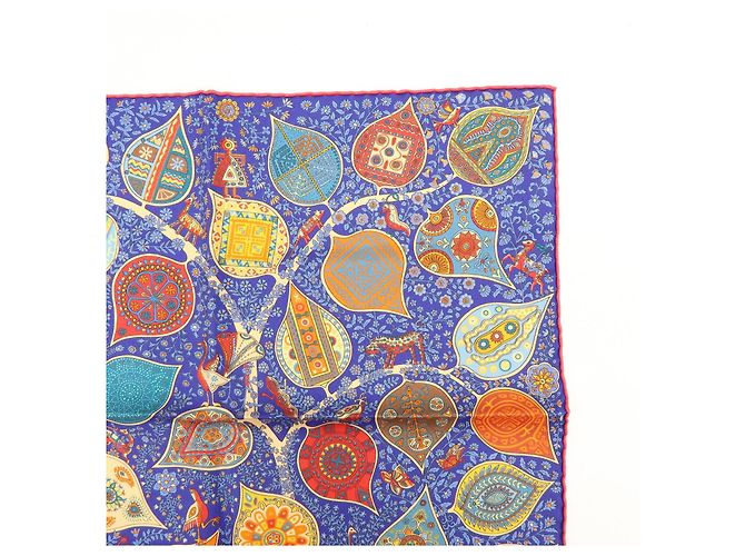 Hermès HERMES Carré 45 Seta 100% L'Arbre de vie Foulard Blu Rosso Multicolore - vista 3