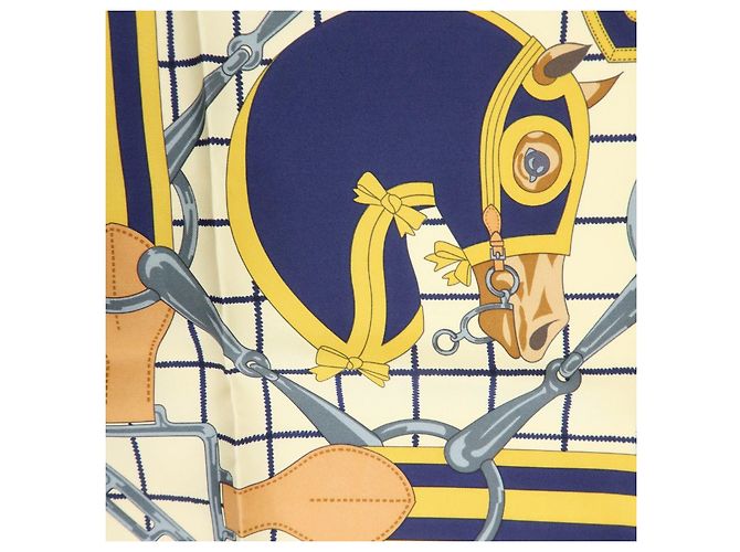 Hermès HERMES Carre 70 Seidentuch 100% Seide Tattersalles Navy Beige - Ansicht 10