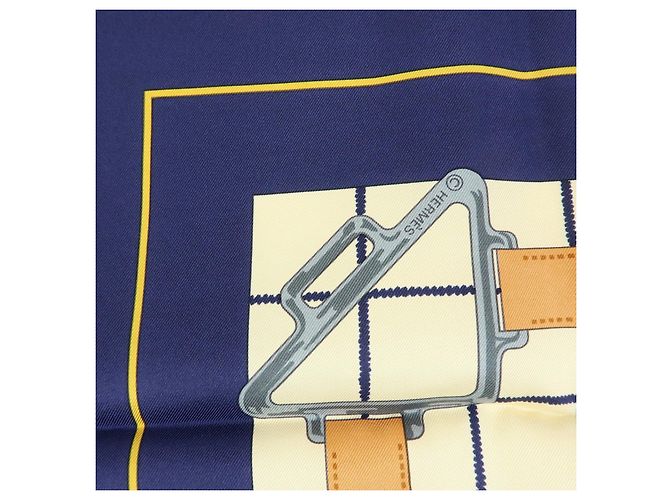 Hermès HERMES Carre 70 Seidentuch 100% Seide Tattersalles Navy Beige - Ansicht 12