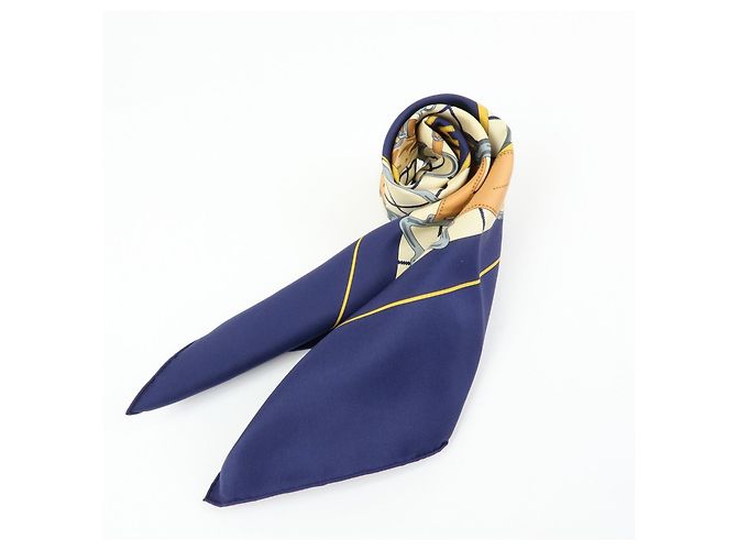 Hermès HERMES Carre 70 Seidentuch 100% Seide Tattersalles Navy Beige - Ansicht 17