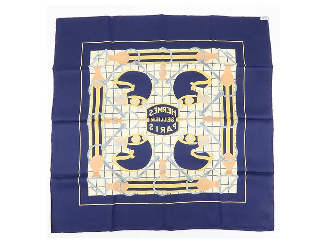 Hermès HERMES Carre 70 Seidentuch 100% Seide Tattersalles Navy Beige - Ansicht 2