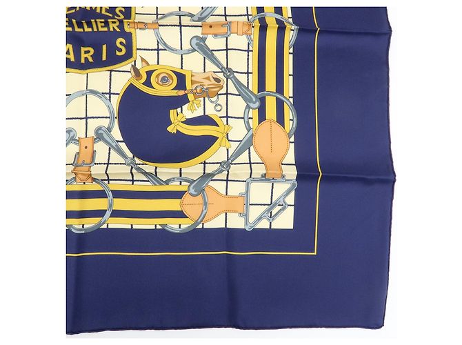 Hermès HERMES Carre 70 Seidentuch 100% Seide Tattersalles Navy Beige - Ansicht 6