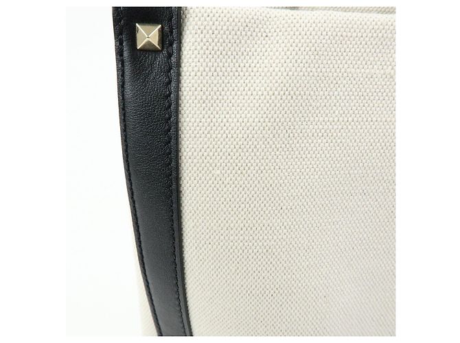 VALENTINO Rockstud Canvas Leather Tote Bag Natural Black - Ansicht 13