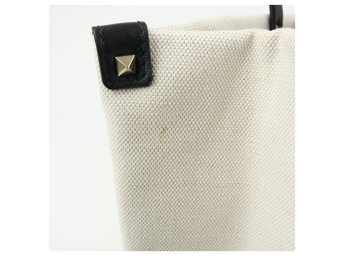 VALENTINO Rockstud Canvas Leather Tote Bag Natural Black - Ansicht 14