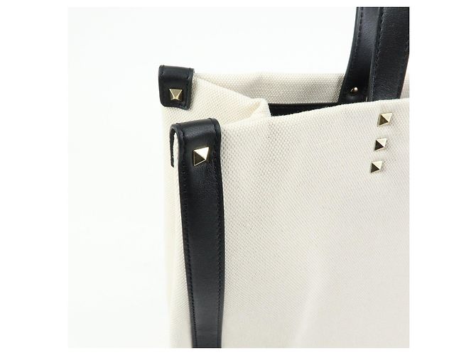 VALENTINO Rockstud Canvas Leather Tote Bag Natural Black - Ansicht 17