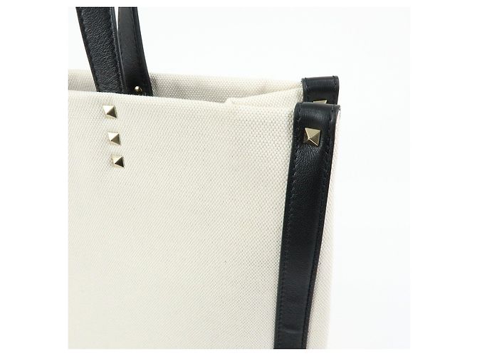 VALENTINO Rockstud Canvas Leather Tote Bag Natural Black - Ansicht 18