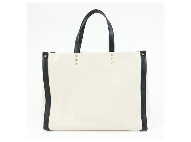 VALENTINO Rockstud Canvas Leather Tote Bag Natural Black - Ansicht 2