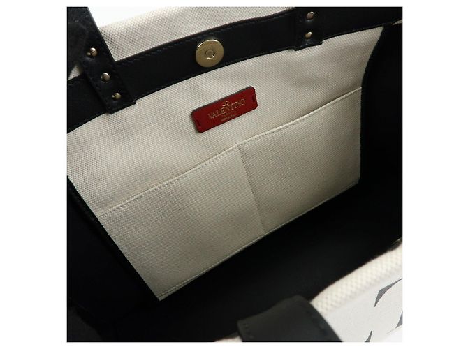 VALENTINO Rockstud Canvas Leather Tote Bag Natural Black - Ansicht 21