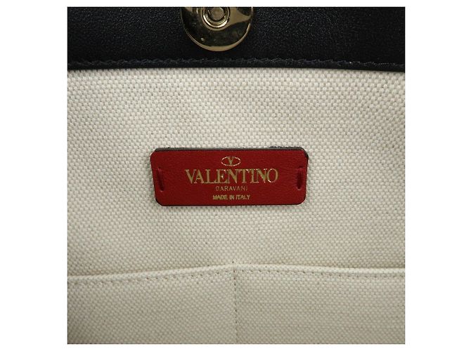 VALENTINO Rockstud Canvas Leather Tote Bag Natural Black - Ansicht 23
