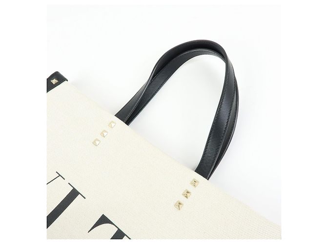 VALENTINO Rockstud Canvas Leather Tote Bag Natural Black - Ansicht 5