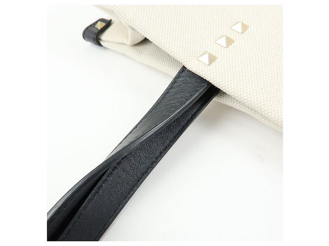 VALENTINO Rockstud Canvas Leather Tote Bag Natural Black - Ansicht 8