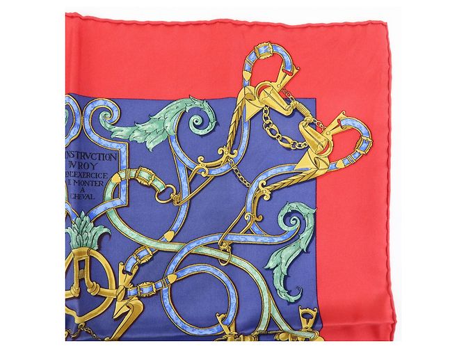 Hermès HERMES Carre 45 Seidentuch 100% Seide L’INSTRVCTION DV ROY Red Navy - Ansicht 4