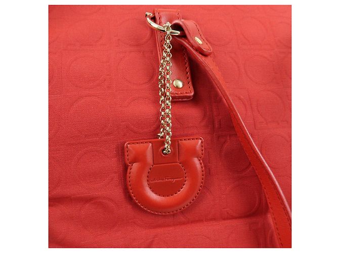 Salvatore Ferragamo Borsa a spalla Ferragamo Gancini Canvas Leather Tote OSAKA 2004 Red - vista 14