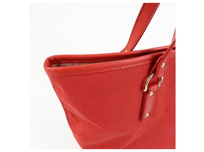 Salvatore Ferragamo Borsa a spalla Ferragamo Gancini Canvas Leather Tote OSAKA 2004 Red - vista 18
