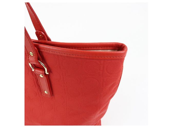 Salvatore Ferragamo Borsa a spalla Ferragamo Gancini Canvas Leather Tote OSAKA 2004 Red - vista 19