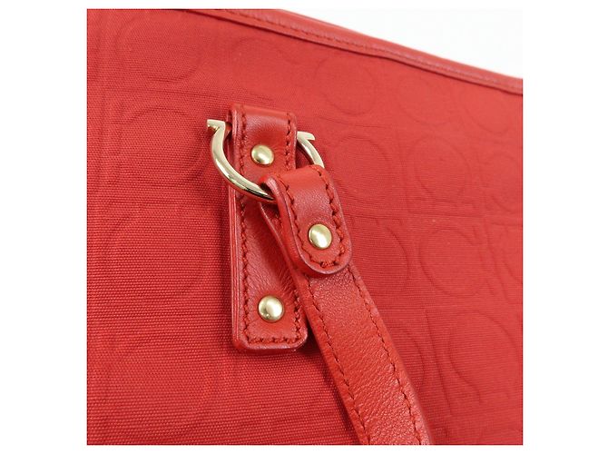 Salvatore Ferragamo Borsa a spalla Ferragamo Gancini Canvas Leather Tote OSAKA 2004 Red - vista 9