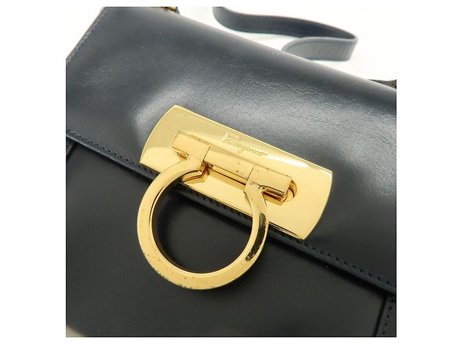 Salvatore Ferragamo Borsa a tracolla in pelle Ferragamo Gancini Navy - vista 16