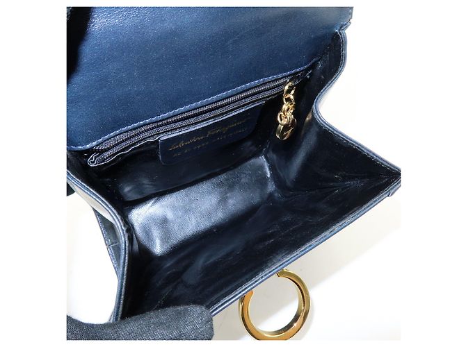 Salvatore Ferragamo Borsa a tracolla in pelle Ferragamo Gancini Navy - vista 20