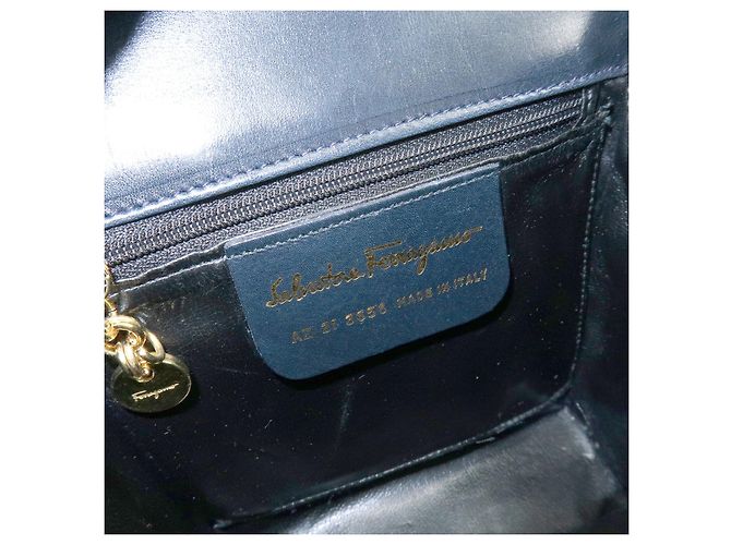 Salvatore Ferragamo Borsa a tracolla in pelle Ferragamo Gancini Navy - vista 24