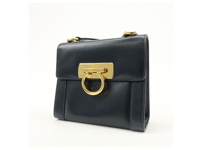 Salvatore Ferragamo Borsa a tracolla in pelle Ferragamo Gancini Navy - vista 3