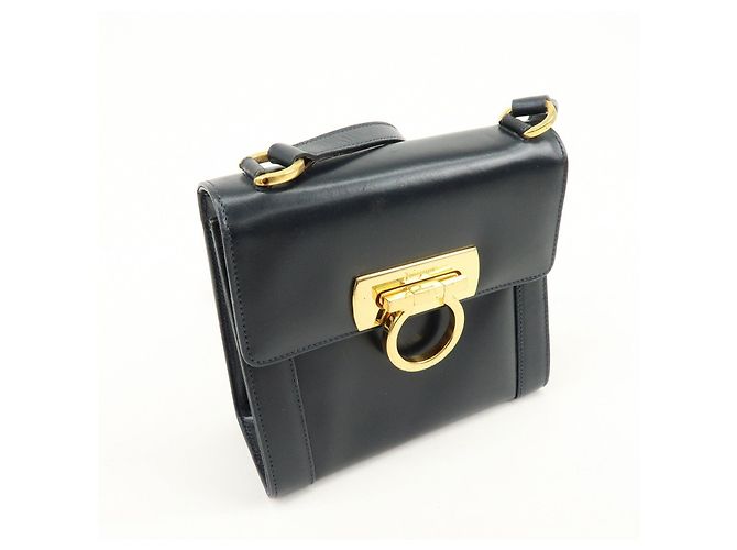 Salvatore Ferragamo Borsa a tracolla in pelle Ferragamo Gancini Navy - vista 4