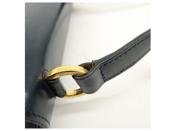 Salvatore Ferragamo Borsa a tracolla in pelle Ferragamo Gancini Navy - vista 7
