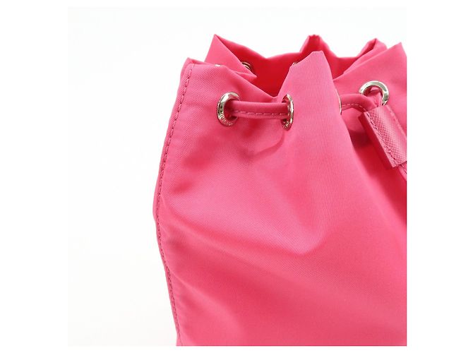 PRADA Triangle Logo Nylon Leather Drawstring Pouch Pink 1N0369 - view 11
