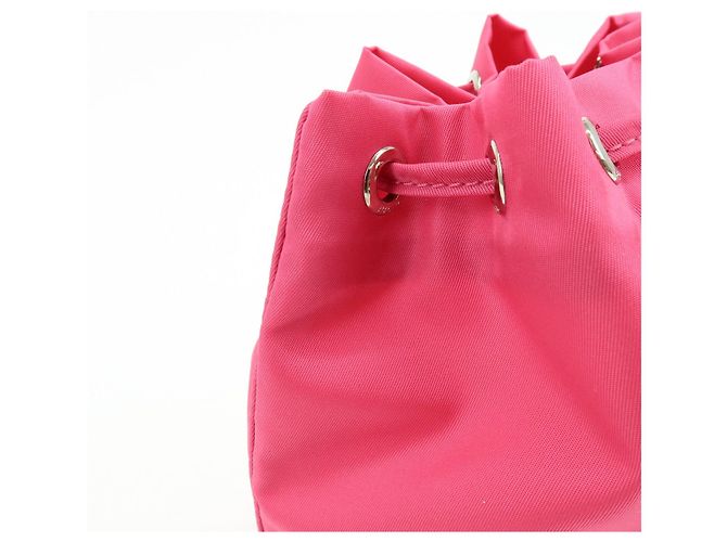 PRADA Triangle Logo Nylon Leather Drawstring Pouch Pink 1N0369 - view 13