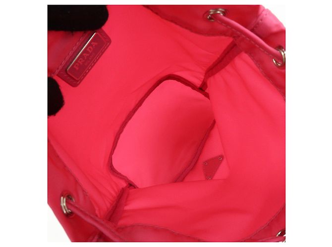PRADA Triangle Logo Nylon Leather Drawstring Pouch Pink 1N0369 - view 17